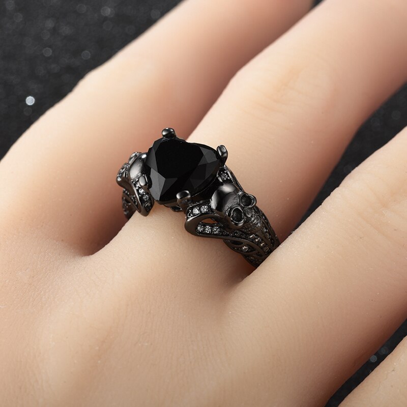 Fashion Punk Skull Wedding Heart Crystal CZ Gothic