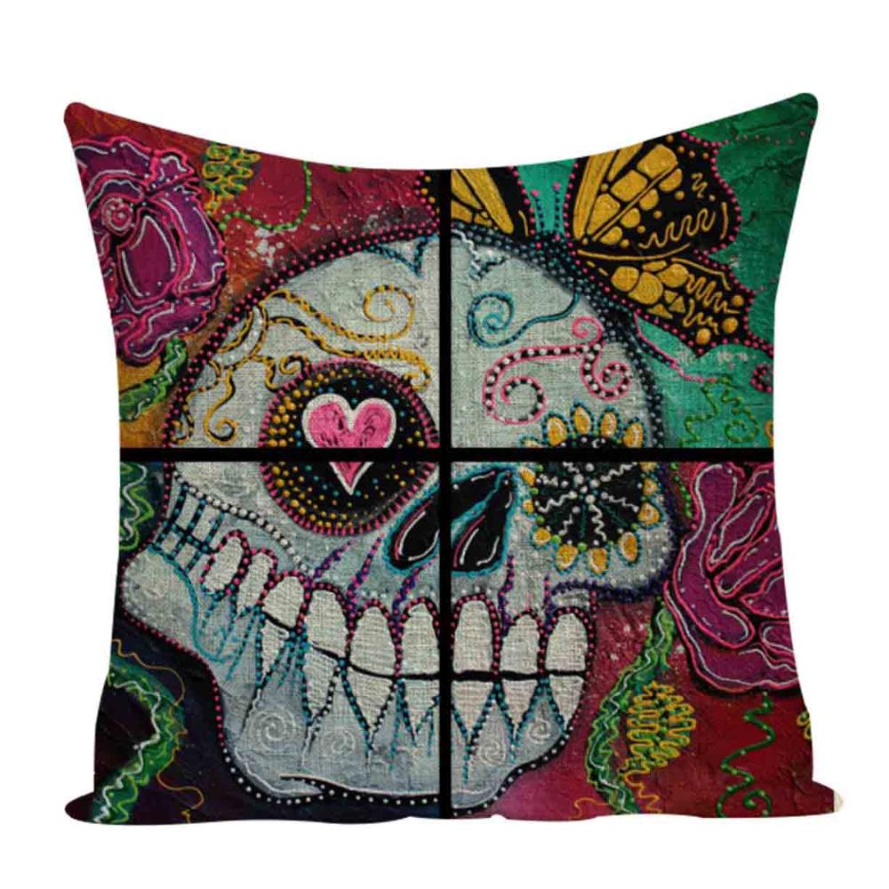 Colorful Square Pillow cover Sugar Skull Decor Living Room Cushion