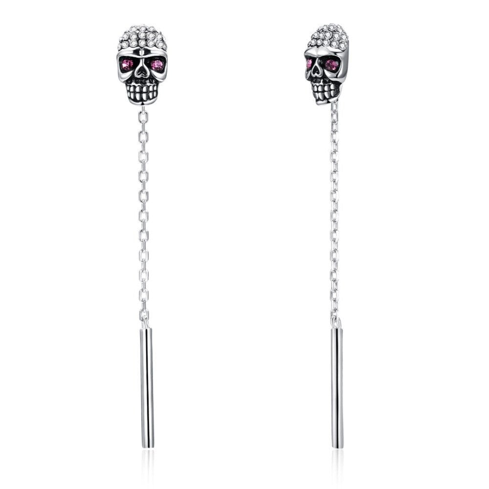 S925 Crystal Drop Earrings for Women Vintage 925 Sterling Silver Skull