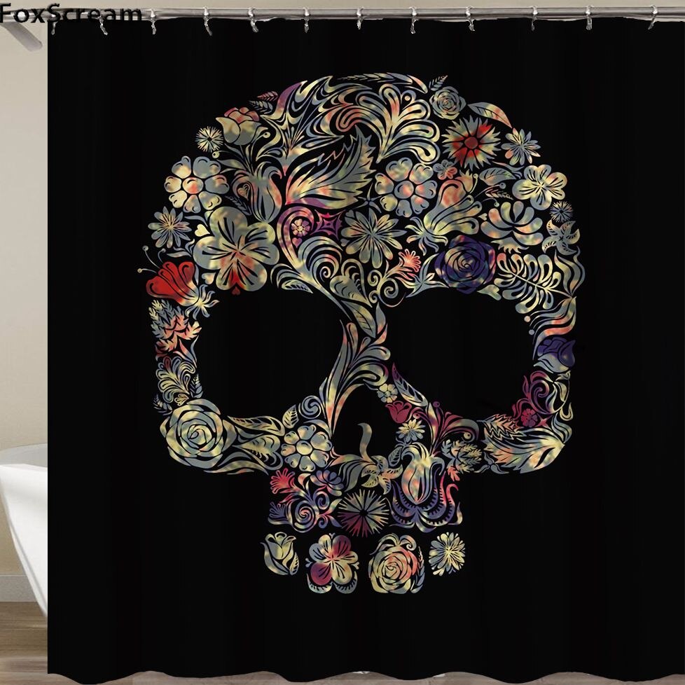 Mexican Fabric Sugar Skull show Curtains Cartoon Colored Skull  Shower Curtain Bathroom Waterproof  Polyester With Hooks