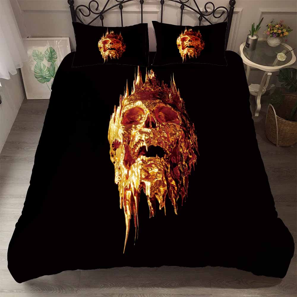 YI CHU XIN sugar Skull Bedding Set Duvet Cover Blue Fire Bedclothes 3pcs