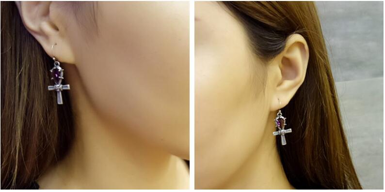 100% 925 Sterling Silver Drop Earrings Crystal Cross And Skull Shape Earrings
