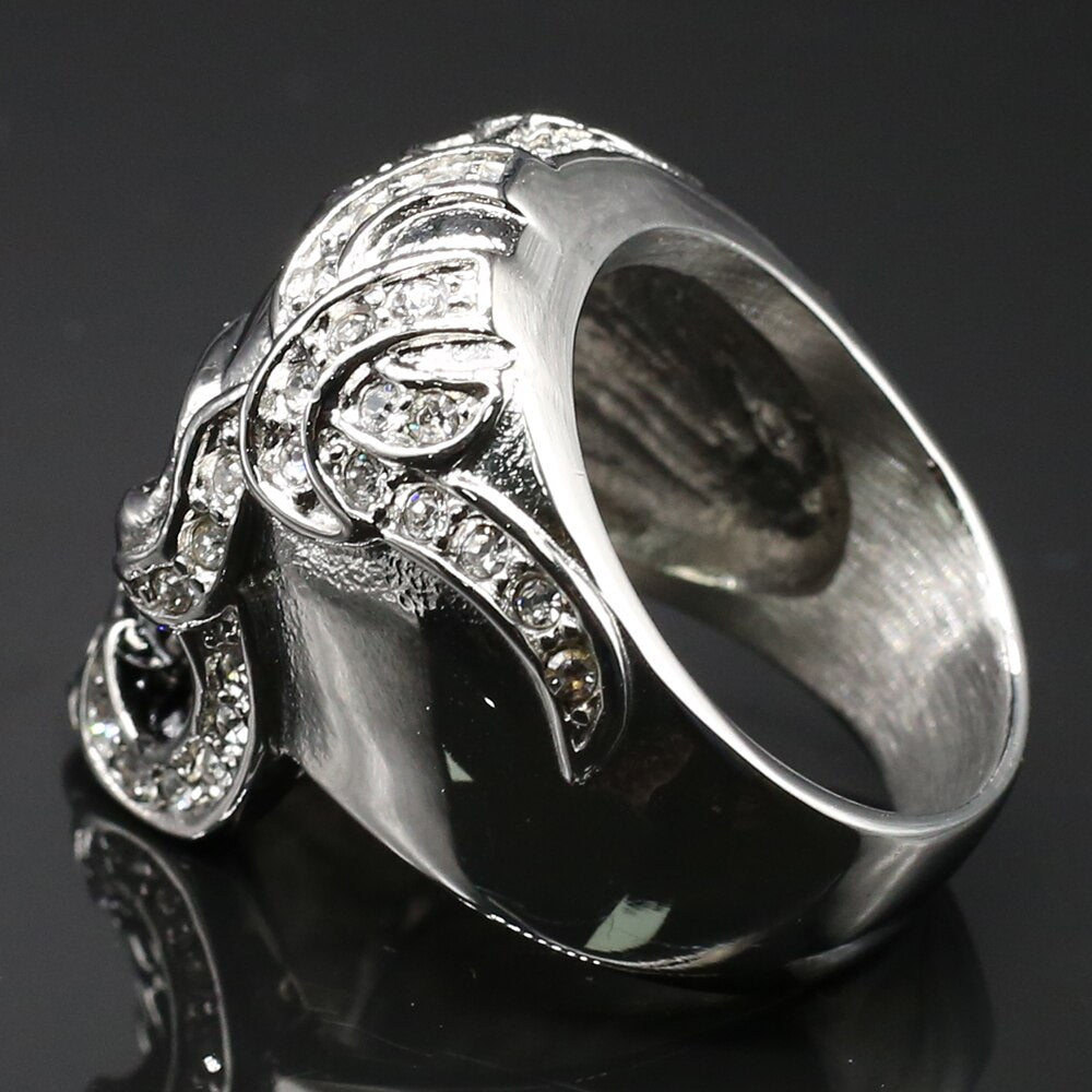 Goth Skull Ring Men Solid Stainless Steel & CZ Jewelry Ringen Punk Rock Skeleton