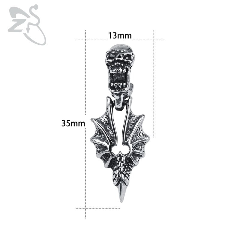 Punk Men's Stainless Steel Earrings Skull & Dragon Wings Stud Earrings