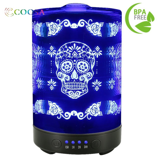 Essential Oil Diffuser Metal Skull Flower Pattern 7 Color Changing Lights