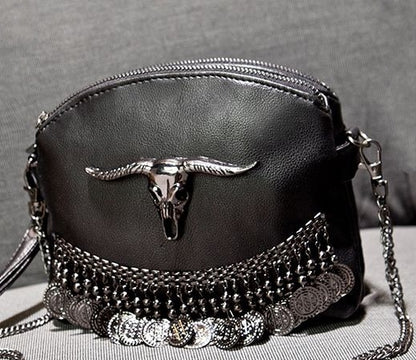 2019 designer women tassel skull chain bag PU