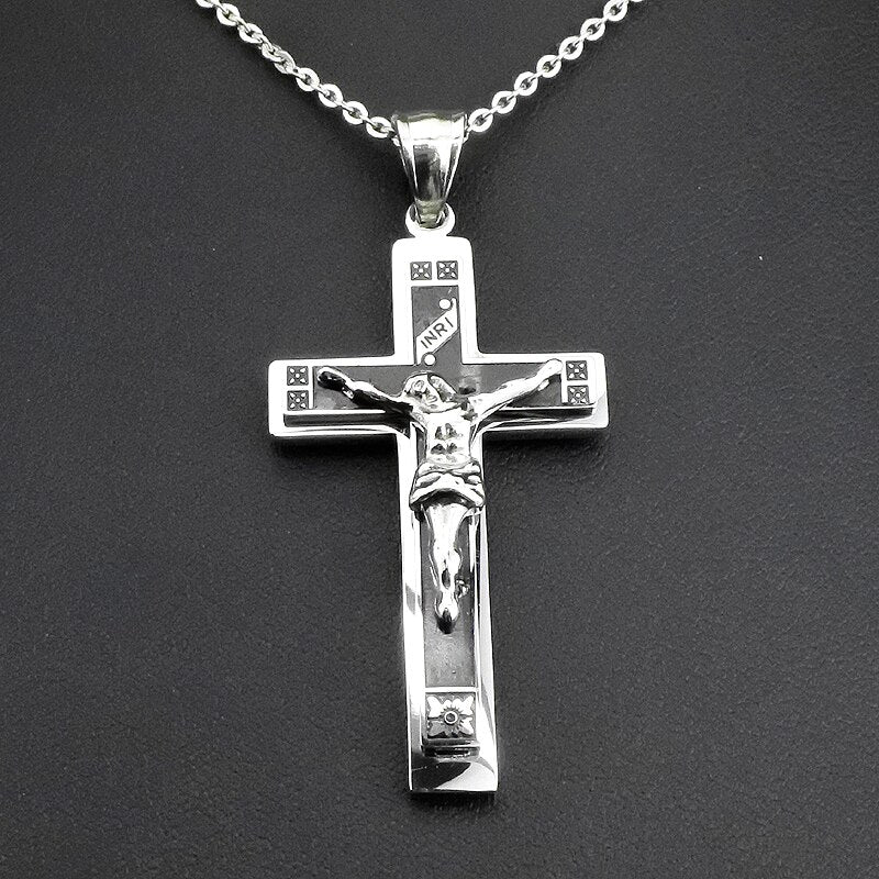 Cross INRI Crucifix Jesus Piece Pendant & Necklace Stainless Steel
