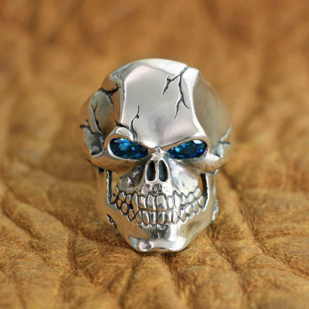 Sterling Silver CZ Eyes Skull Ring Mens Biker