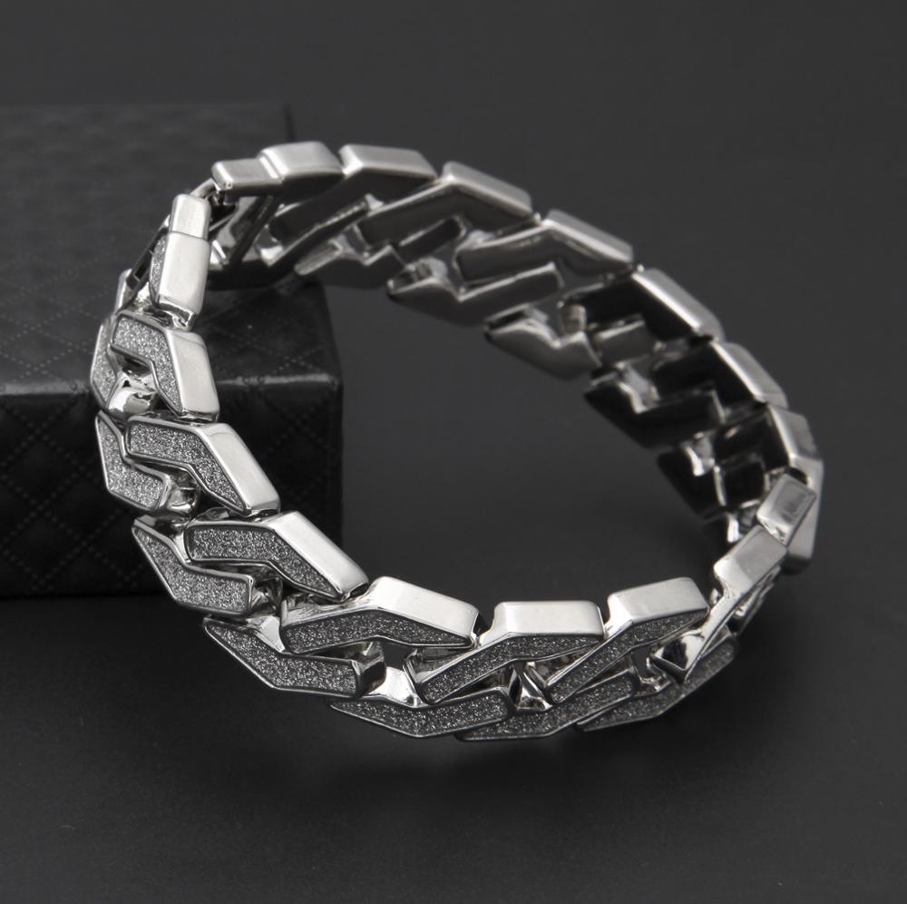 16mm Mens Sand Blast Bracelet Bangle Cuban Chain Link Iced Out