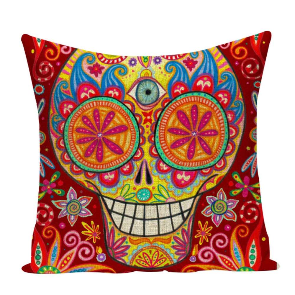 Colorful Square Pillow cover Sugar Skull Decor Living Room Cushion