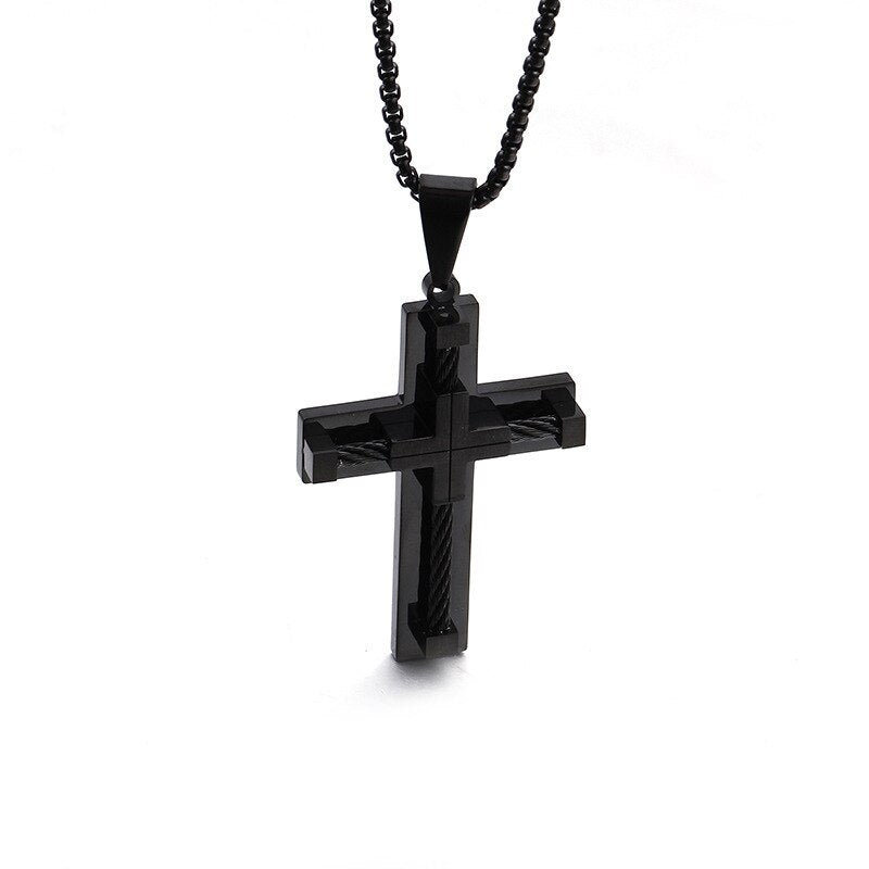 Fashion Men Punk Male Cross Jesus Pendant Black Titanium