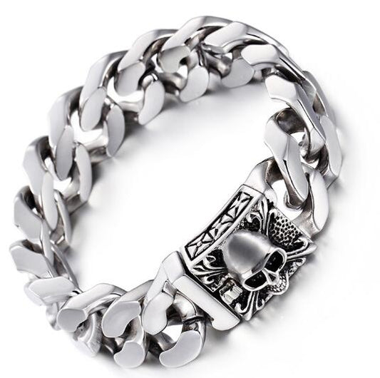 High Quality Men's   Stainless Steel Cuban Curb Link Chain Skull