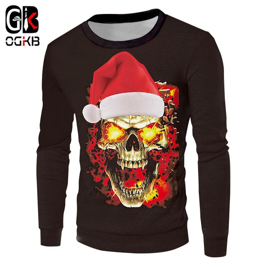 Sweatshirt 3D Printed Christmas Hat And Flame Skull New Pullover Hip Hop Street