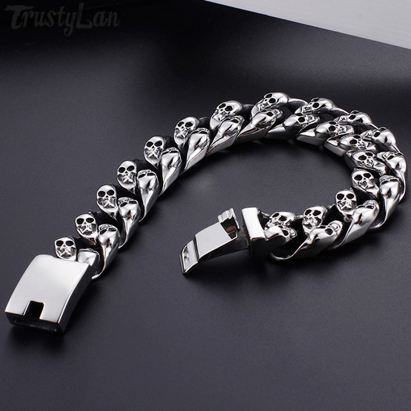 TrustyLan New Skull Bracelets For Men Shiny Stainless Steel