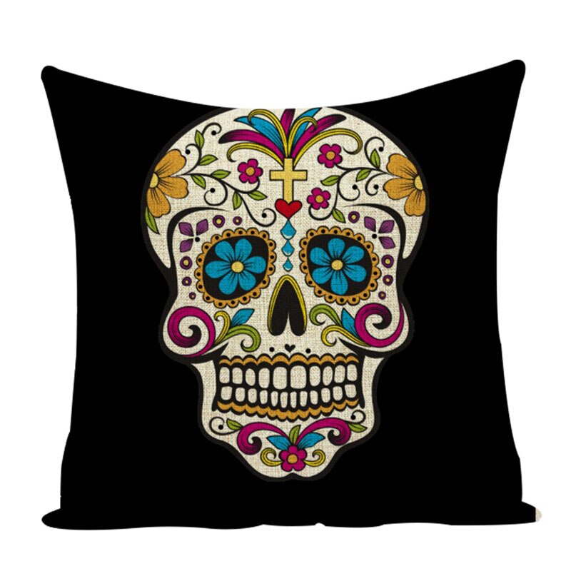 Colorful Square Pillow cover Sugar Skull Decor Living Room Cushion