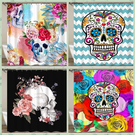 Mexican Fabric Sugar Skull show Curtains Cartoon Colored Skull  Shower Curtain Bathroom Waterproof  Polyester With Hooks