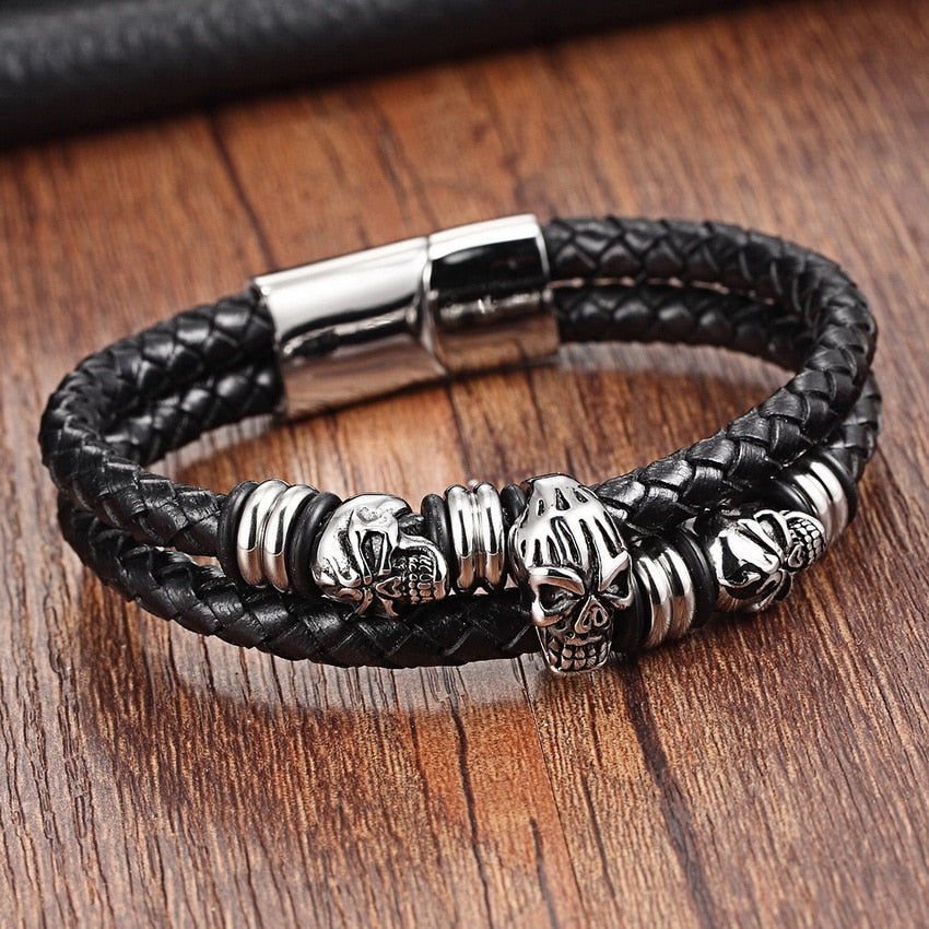 Snake Chain Leather Bracelets Rope Chain with Skeleton Pattern