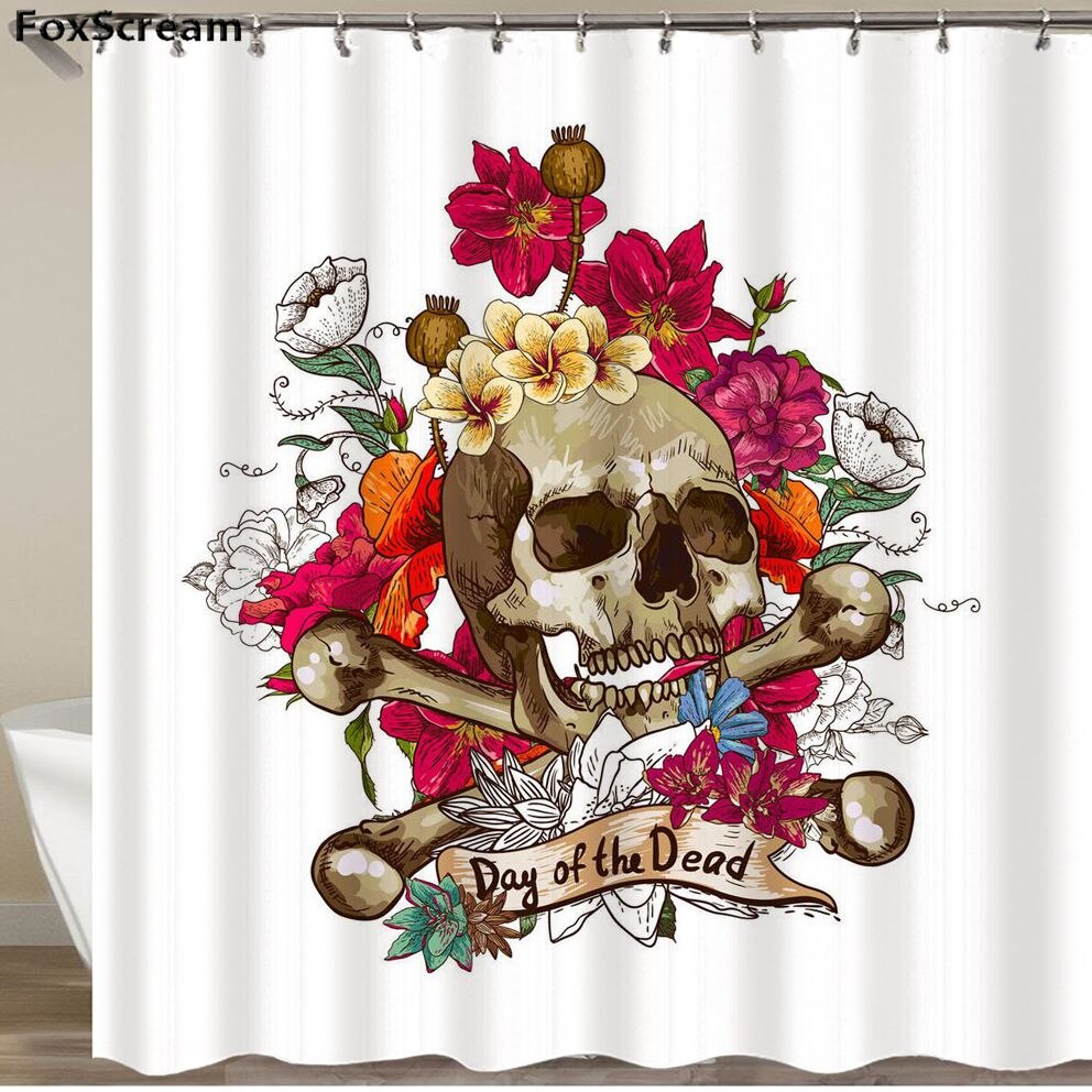 Mexican Fabric Sugar Skull show Curtains Cartoon Colored Skull  Shower Curtain Bathroom Waterproof  Polyester With Hooks