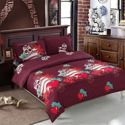 Home Textile Sugar Skull Bedding Set Flower Heart Duvet Cover