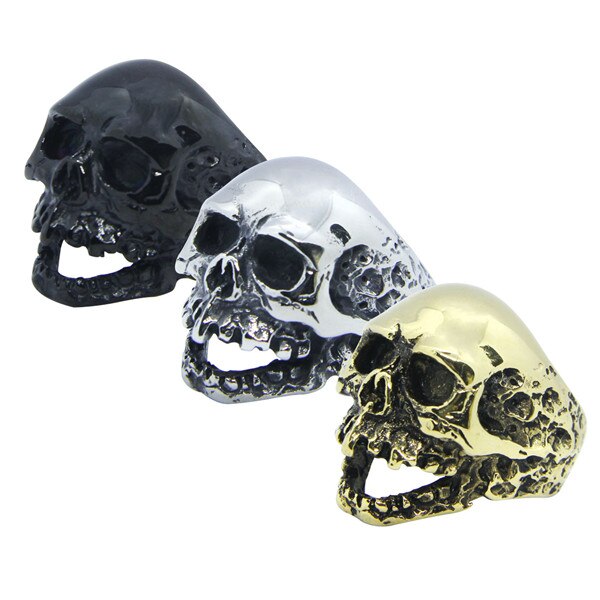 Stainless Steel Small Black Gold Retro Death Skull Ring Vintage