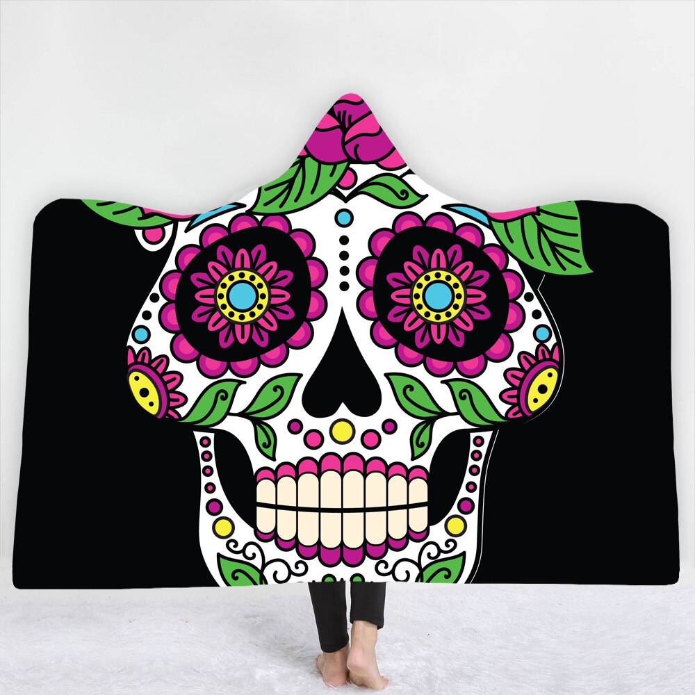 Unique Customized Skull Girl Print Hooded Blanket Day of the Dead