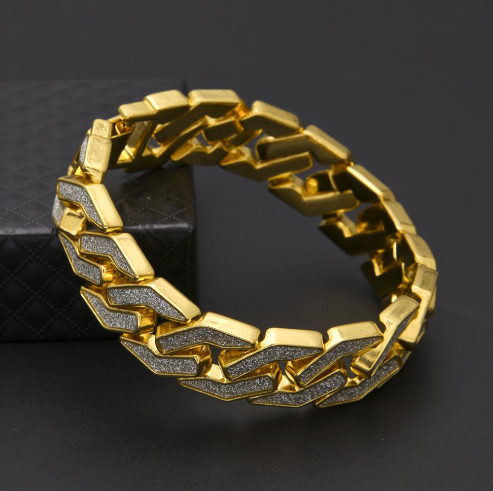 16mm Mens Sand Blast Bracelet Bangle Cuban Chain Link Iced Out