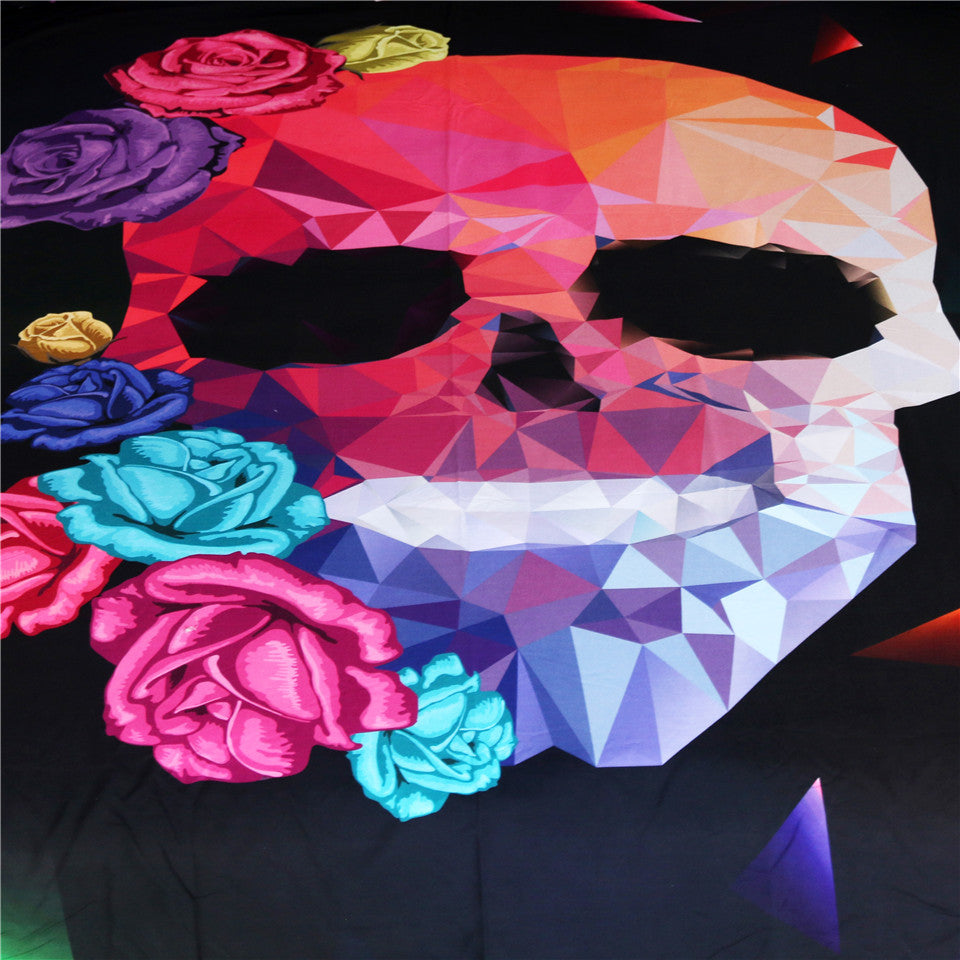 Geometric Skull Bed Sheets Gothic Colorful Flat Sheet Rose Floral Bed