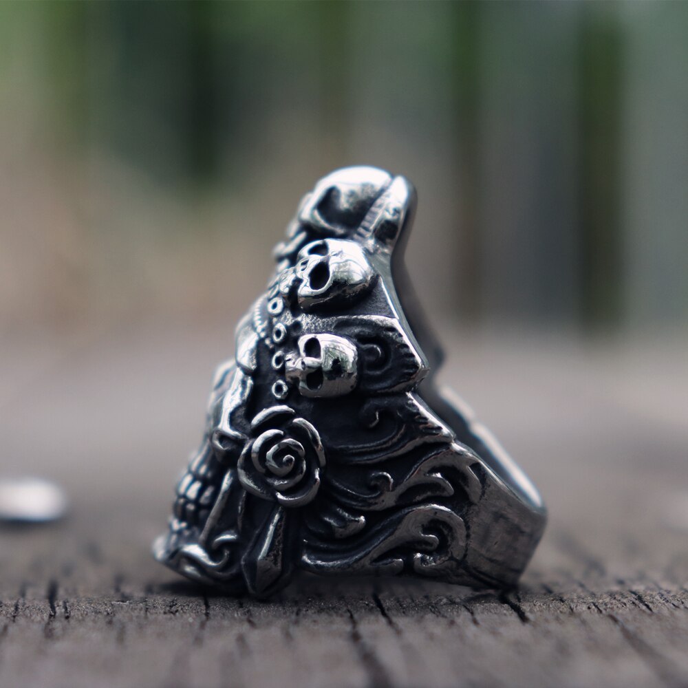 Cool Santa Muerte Death Skull Ring Unique Mens Stainless Steel