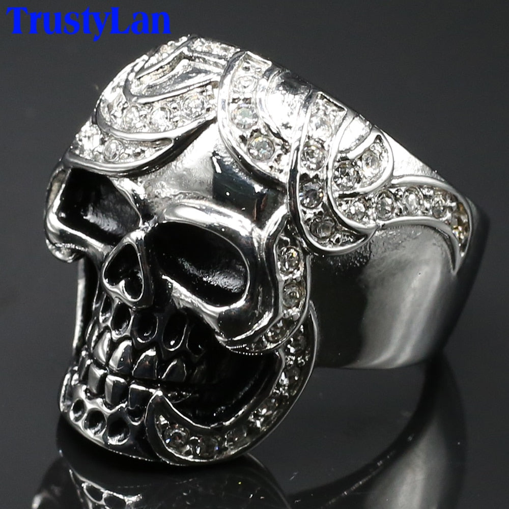 Goth Skull Ring Men Solid Stainless Steel & CZ Jewelry Ringen Punk Rock Skeleton