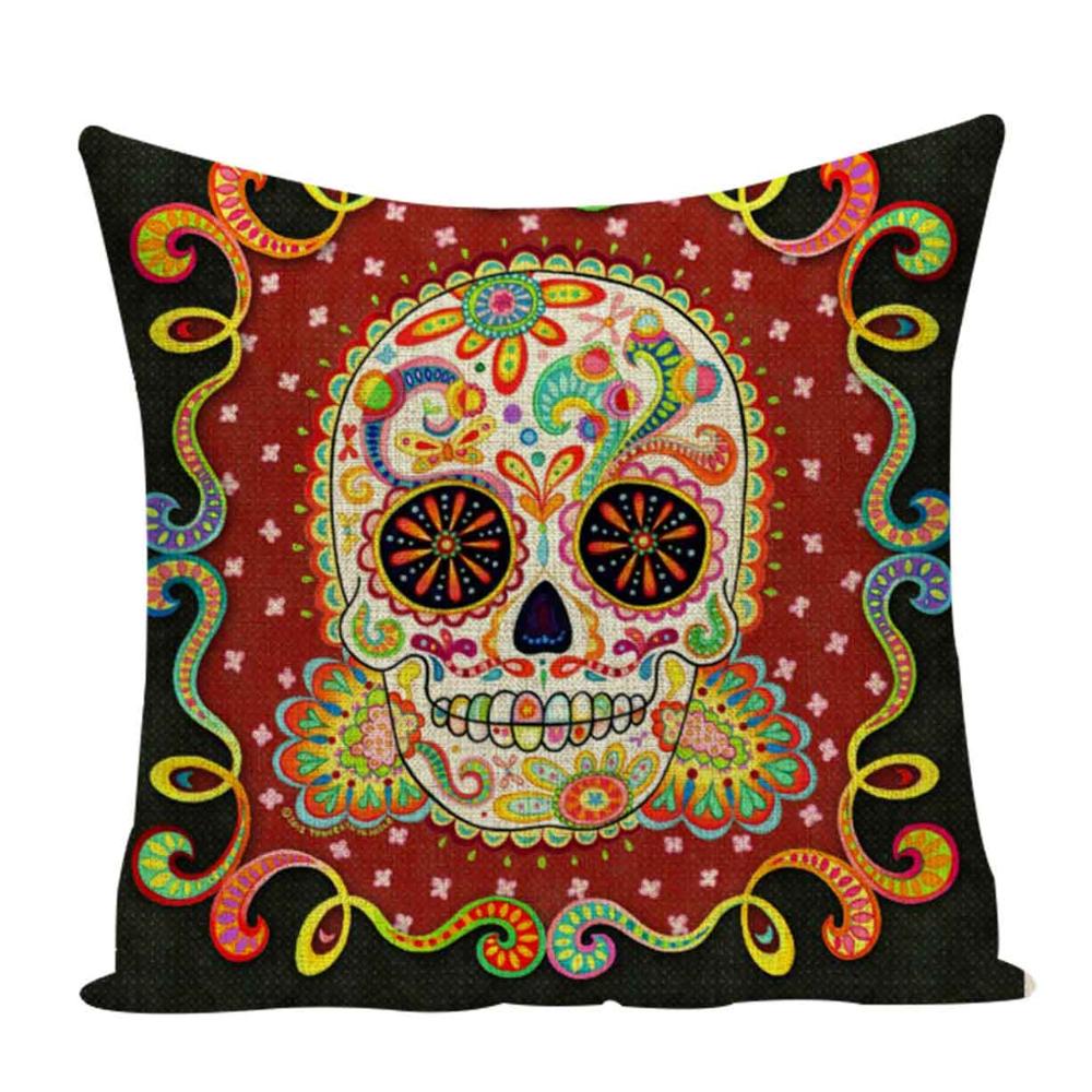 Colorful Square Pillow cover Sugar Skull Decor Living Room Cushion