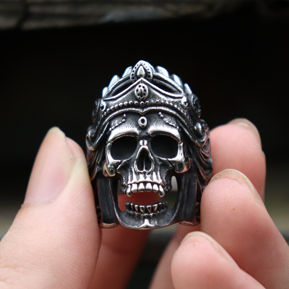 Mens Boys Mahakali Helmet Skull Biker Rings Vintage 3