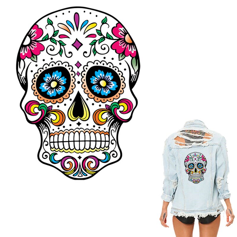 Patches 26*19cm West Coast Skull Patches For Clothes Heat Transfer Iron On DIY T-Shirt Dresses Decoration Printing