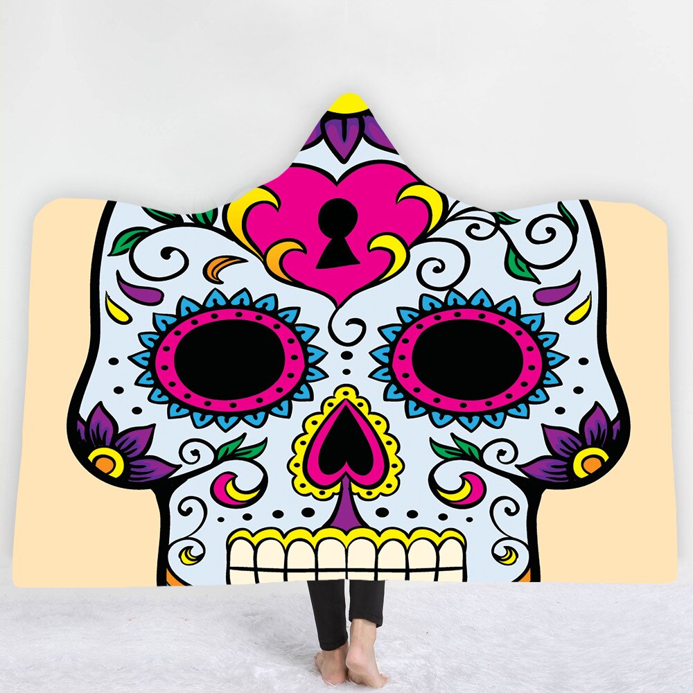 Unique Customized Skull Girl Print Hooded Blanket Day of the Dead