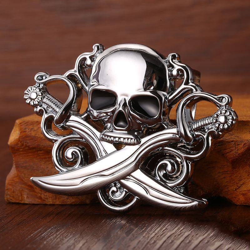 High quality skull belt buckle with metal silver finish Punk rock style