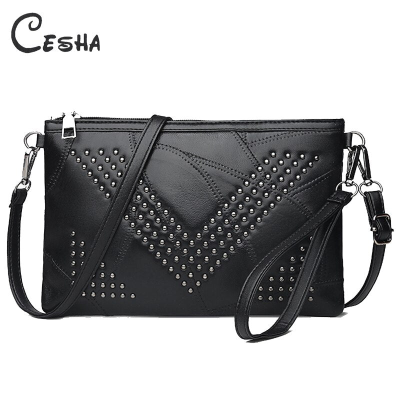 Fashion Patchwork Sheepskin Leather Women Handbag Fashion Skull