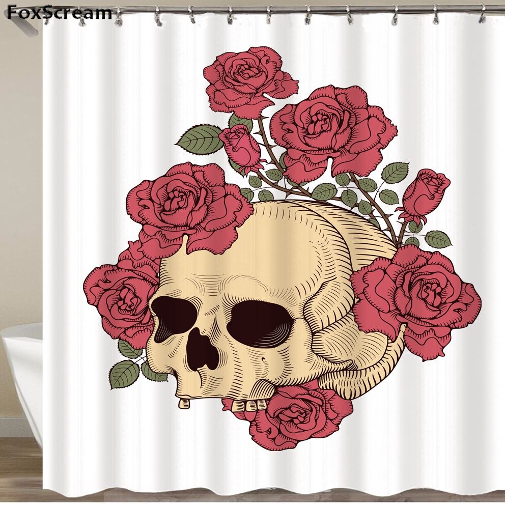 Mexican Fabric Sugar Skull show Curtains Cartoon Colored Skull  Shower Curtain Bathroom Waterproof  Polyester With Hooks