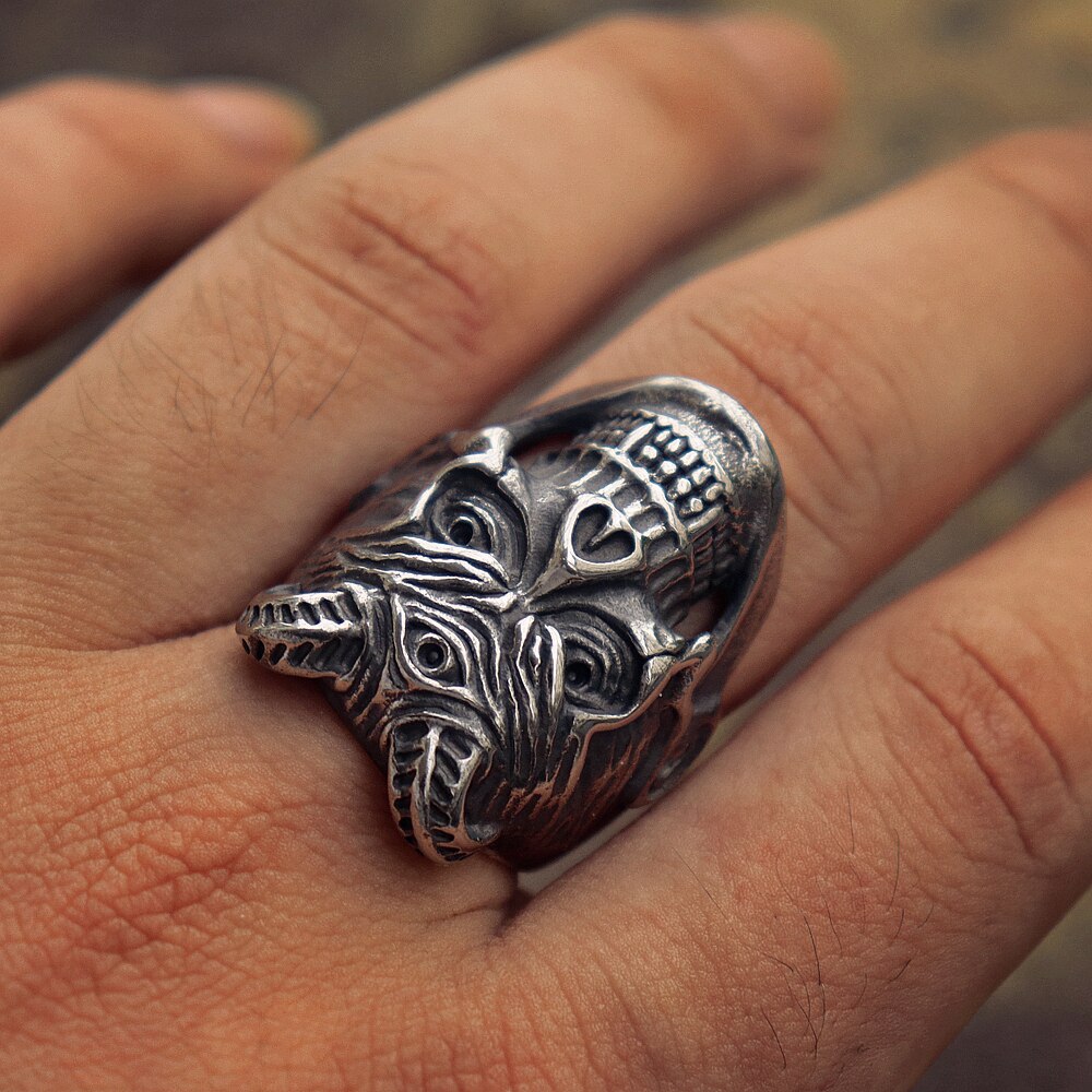 Plague Devil Skull Rings Mens Three Eyed Demon