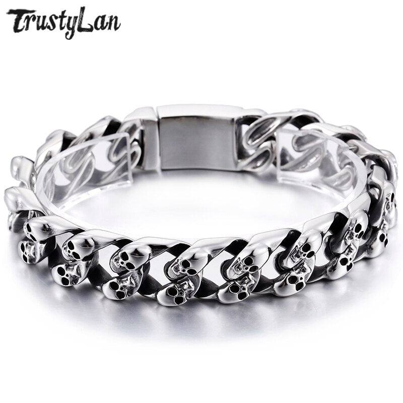 TrustyLan New Skull Bracelets For Men Shiny Stainless Steel