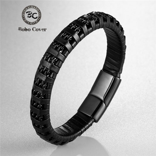 Fashion Black Braided Genuine Leather Bracelet