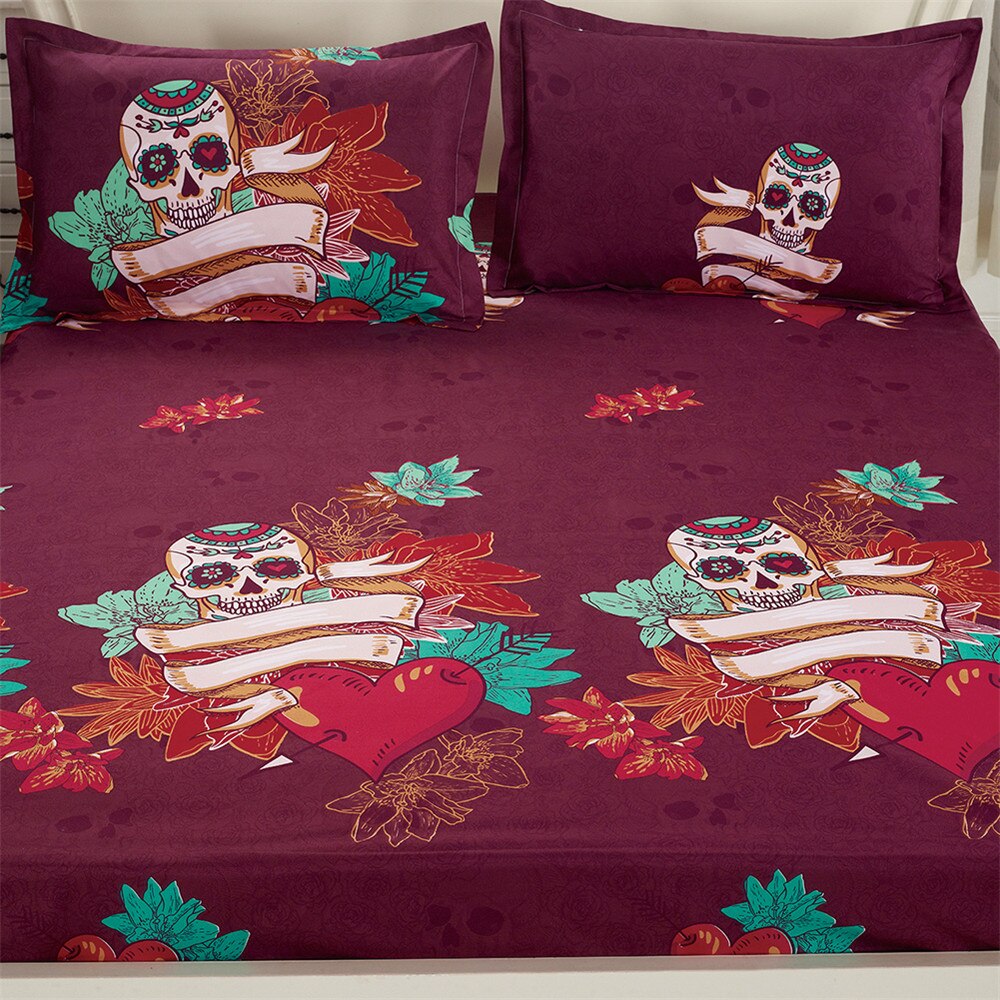 Home Textile Sugar Skull Bedding Set Flower Heart Duvet Cover