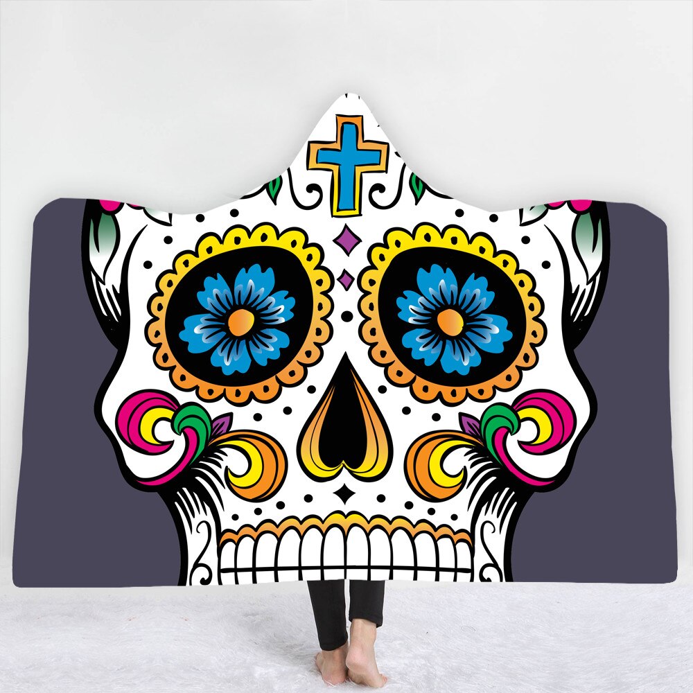 Unique Customized Skull Girl Print Hooded Blanket Day of the Dead