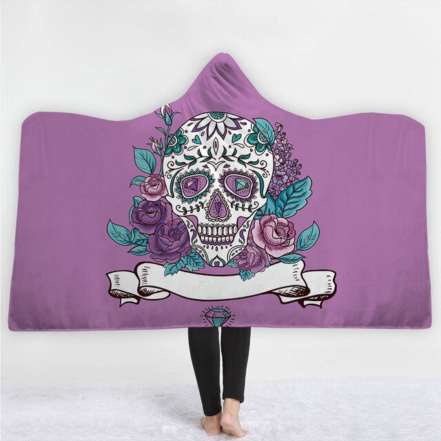 sugar skull blanket 3D Printed Plush Hooded Blanket