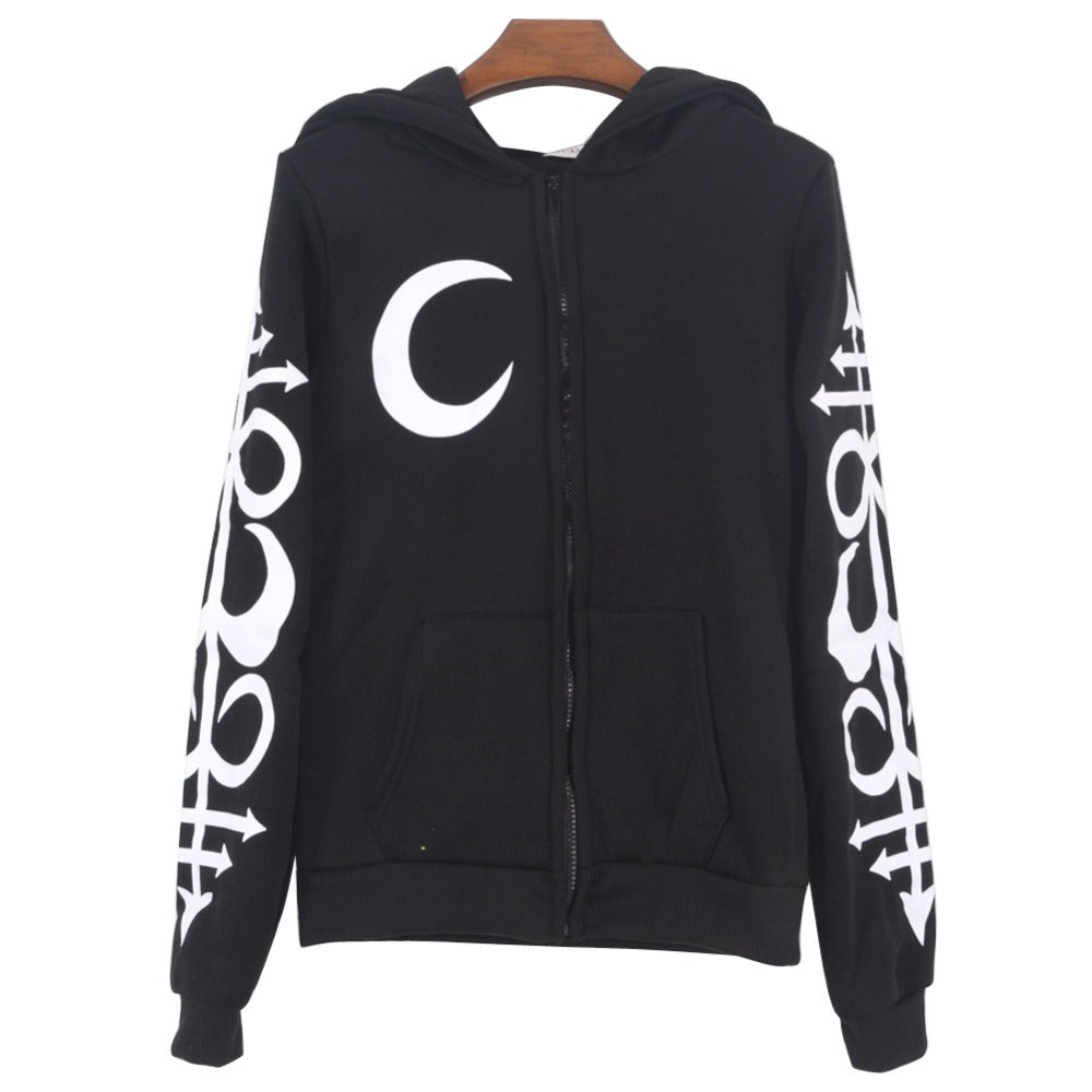 Hoodies Women Gothic Punk Style Moon Letters Printed Long Sleeve Pullover Ladies Coat Witches Hat Sweatshirts Plus size