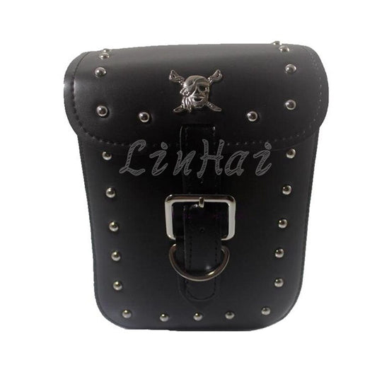 New Black Motorcycle Skull Faux Leather Rectangle Tool Luggage Bag Side