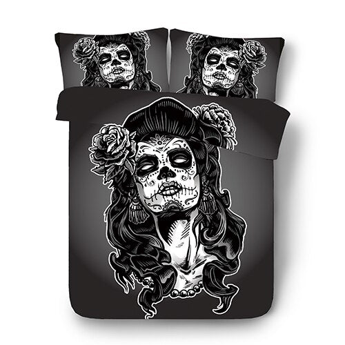3D Print Sugar skull Bedding Sets Duvet Cover Bed Set Bohemian Print Black