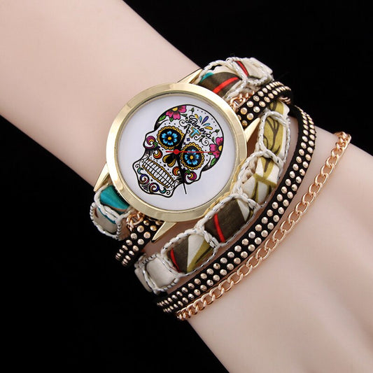 Fashion bracelet watch women sugar skull pattern