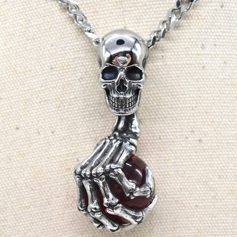 Vintage Cross Skull with Claw Evil Red Eye Necklace Pendant For Men 316 Stainless Steel Unique