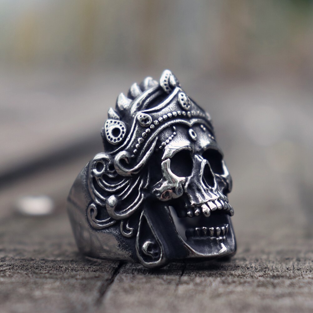 Mens Boys Mahakali Helmet Skull Biker Rings Vintage 3