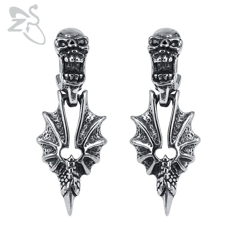 316L Stainless Steel Skull Stud Earrings Vintage Retro Silver