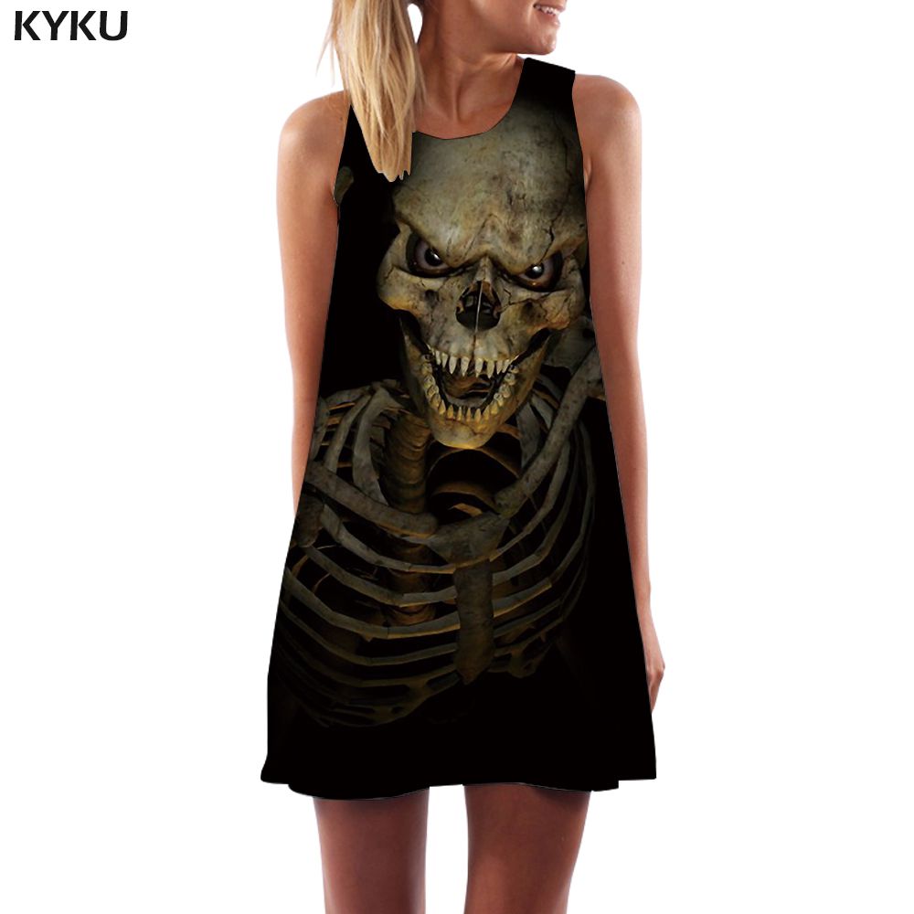 Brand Skull Dress Women Grim Reaper Short Skeleton